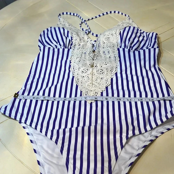 Royal Blue and White extra large woman’s one piece swimsuit - Picture 6 of 7